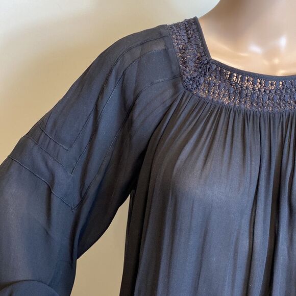 LOFT black long sleeve semi-sheer lace accent blouse top size S - Picture 2 of 9